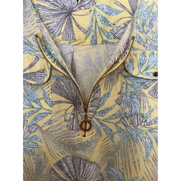 Cathy 100% Linen Yellow /blue Tropical Leaf Print Blouse Size XL - Picture 4 of 10